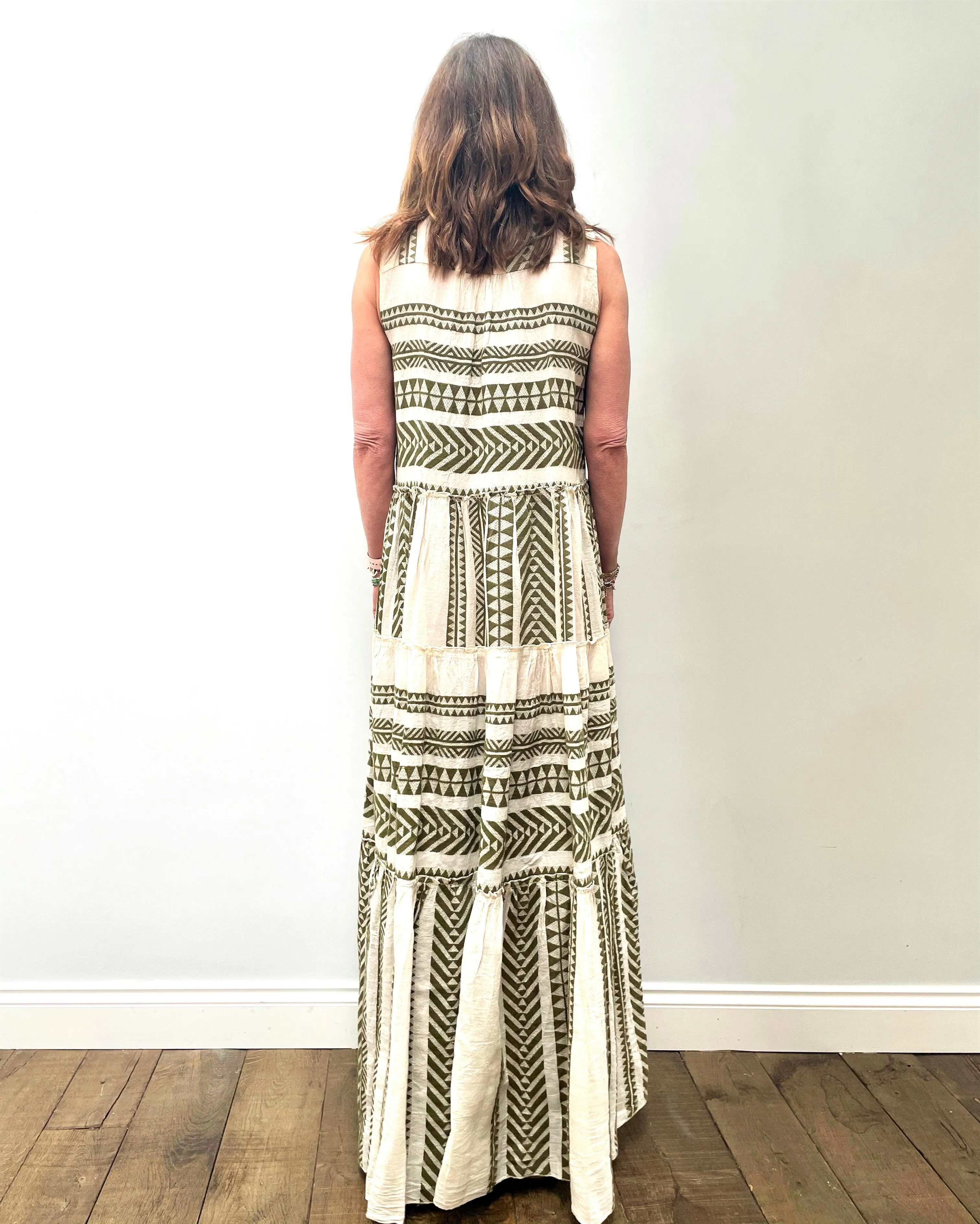 D SL Long Dress in Khaki, White