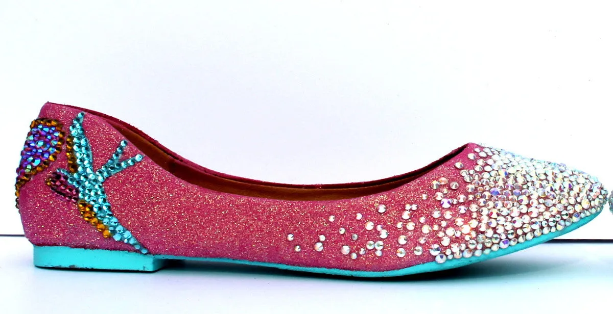 Swallow and Heart Crystal Ballet Flats